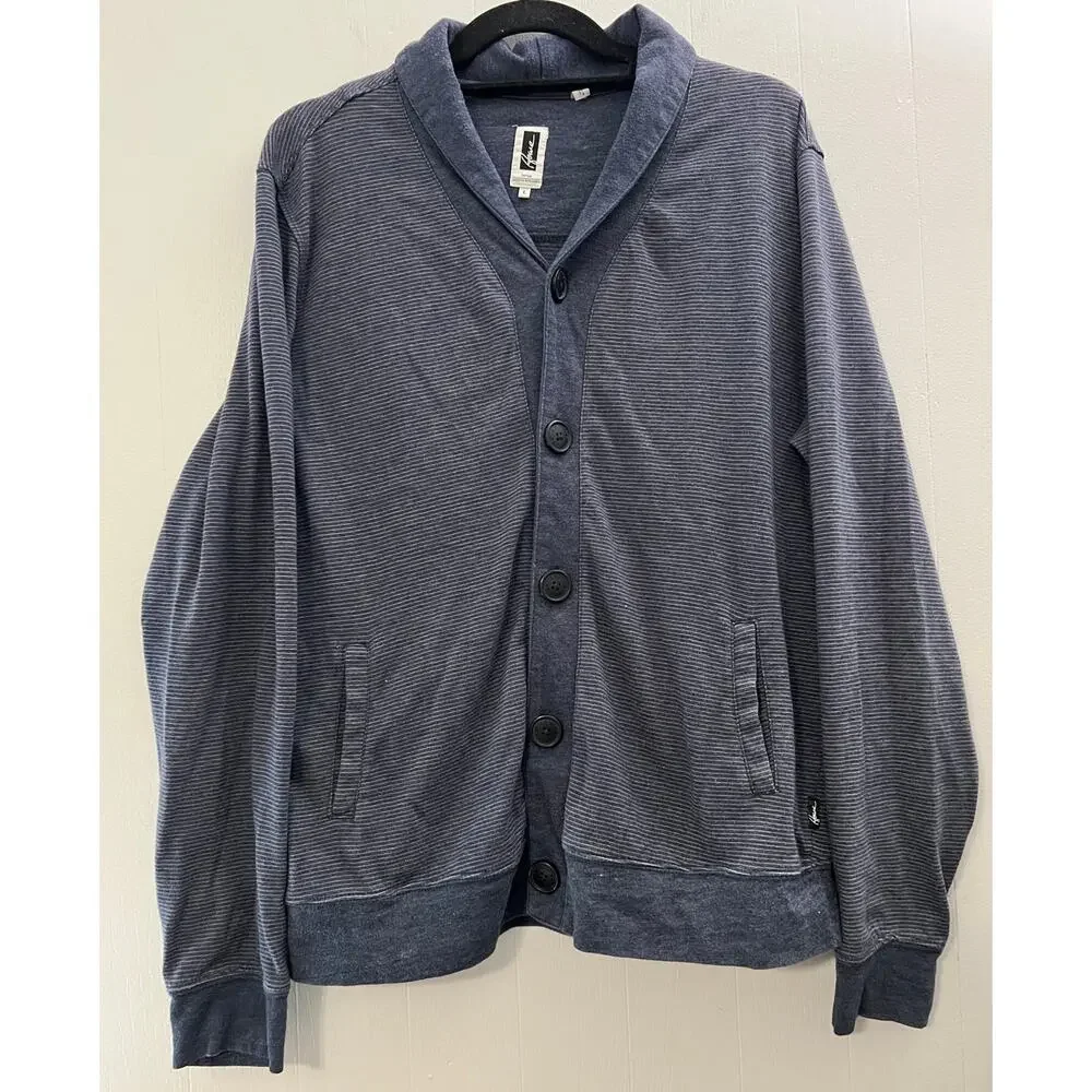 Men's Howe Blue Microstripe Button Front Cardigan Size Large